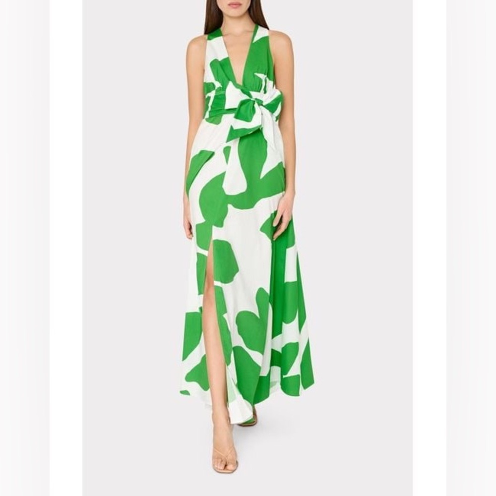 Milly Green and White Halter Maxi Dress - Picture 2 of 14